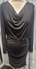 Oasis long-sleeved, ruched bodycon midi dress with a cowl neck Size S