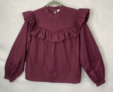 A New Day Blouse S Prairie Maroon Puff Pin Tuck Peasant Ruffle Top Babydoll