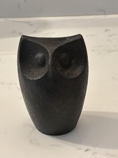 Vintage Cast Iron Owl MCM Black Owl Paperweight Sculpture Figure