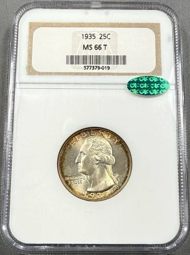 1935 Washington Quarter 25c - NGC MS66 T CAC - Gen 8 Holder Toned PQ