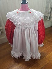 Vtg Toddler 2 Piece Red Dress Pinafore Lace Ruffles 24 Mo Christmas BRYAN