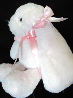 Bearington Pink Bunny Rabbit long Velour Ears Satin Ties Lovey Security Baby Toy