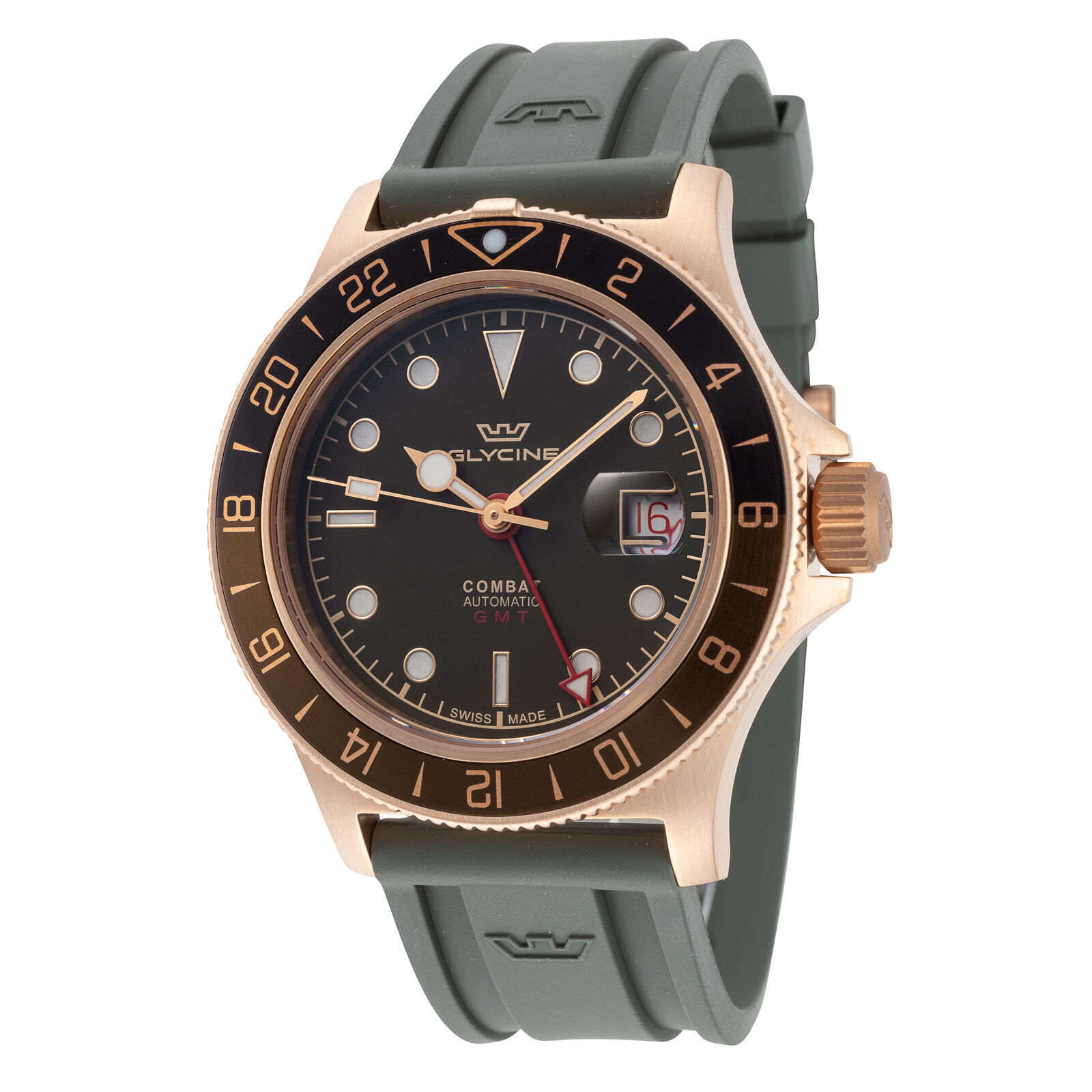 Glycine Combat GL0319 42 mm Bronze Case with Green Rubber Strap
