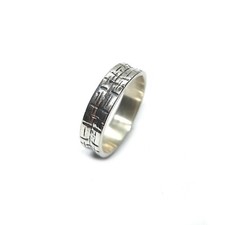 Handmade Sterling Silver Ring Patterned Band 6mm Wide Genuine Solid Stamped 925