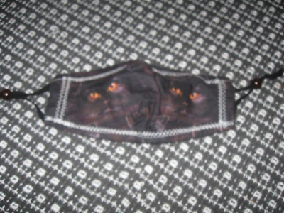 Mysterious Cat Fabric Face Mask Orange & Purple on Black S Adult/Youth