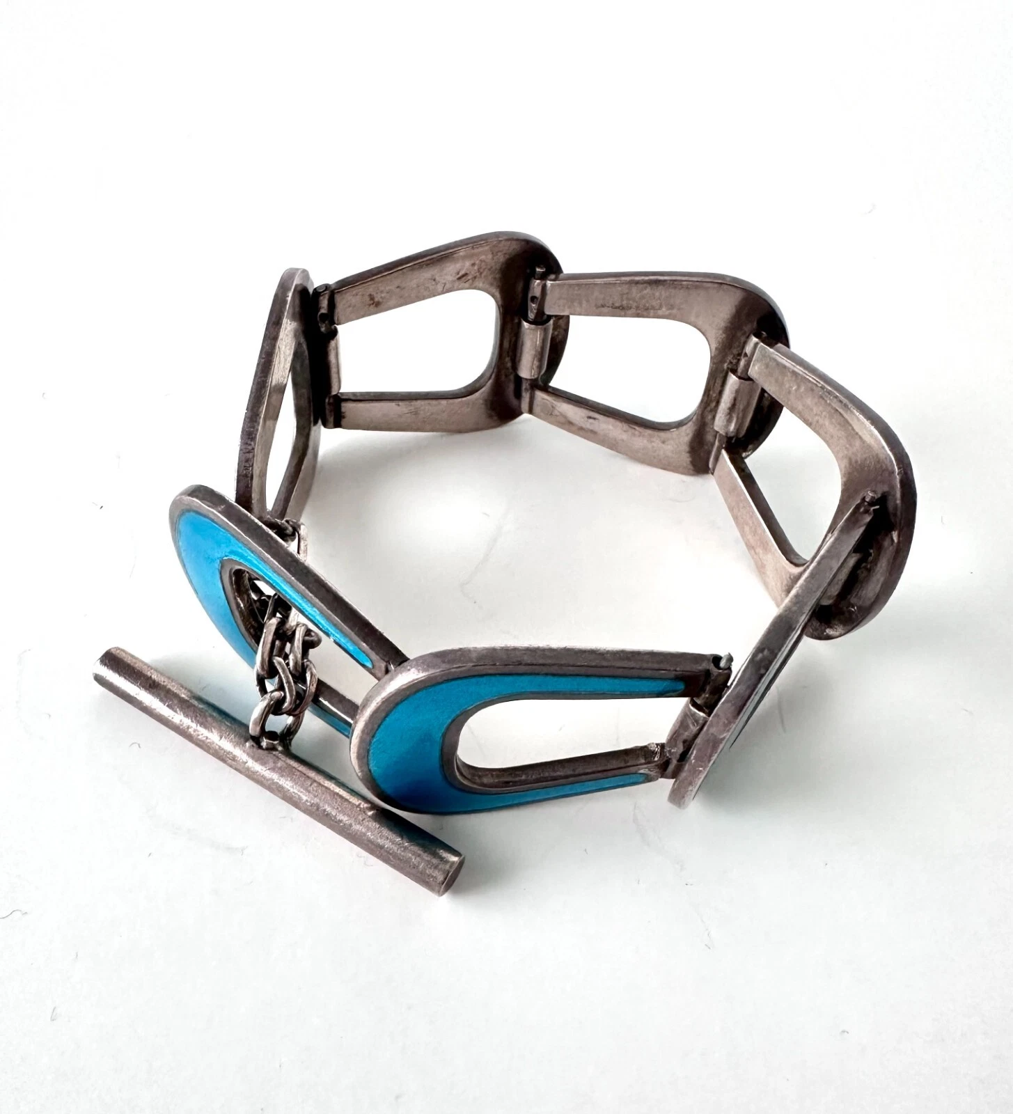 Bracciale Vintage Gucci Brevettato Argento 925 Smalto Acquamarina
