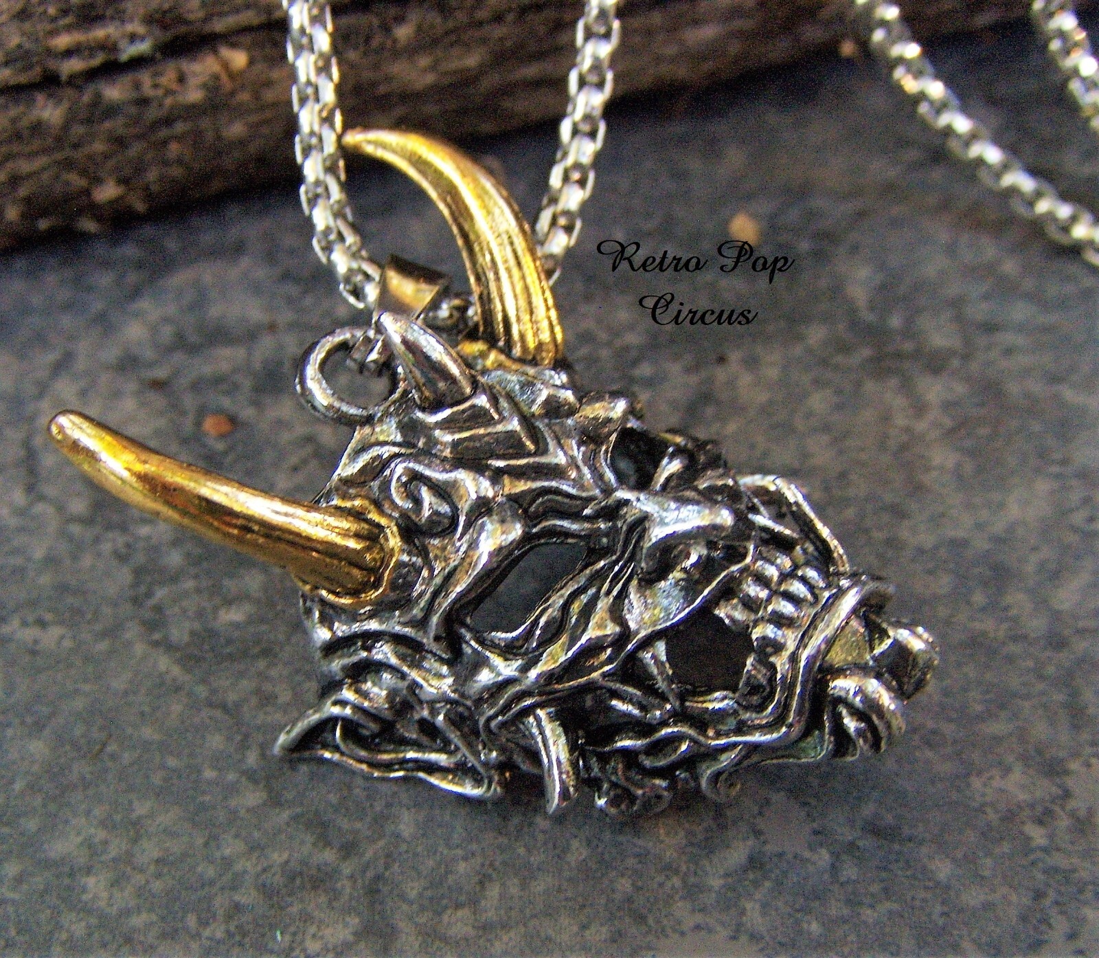 Japanese Samurai Hannya Oni Noh Mask Necklace Quality Pendant Amulet Gold Horns eBay