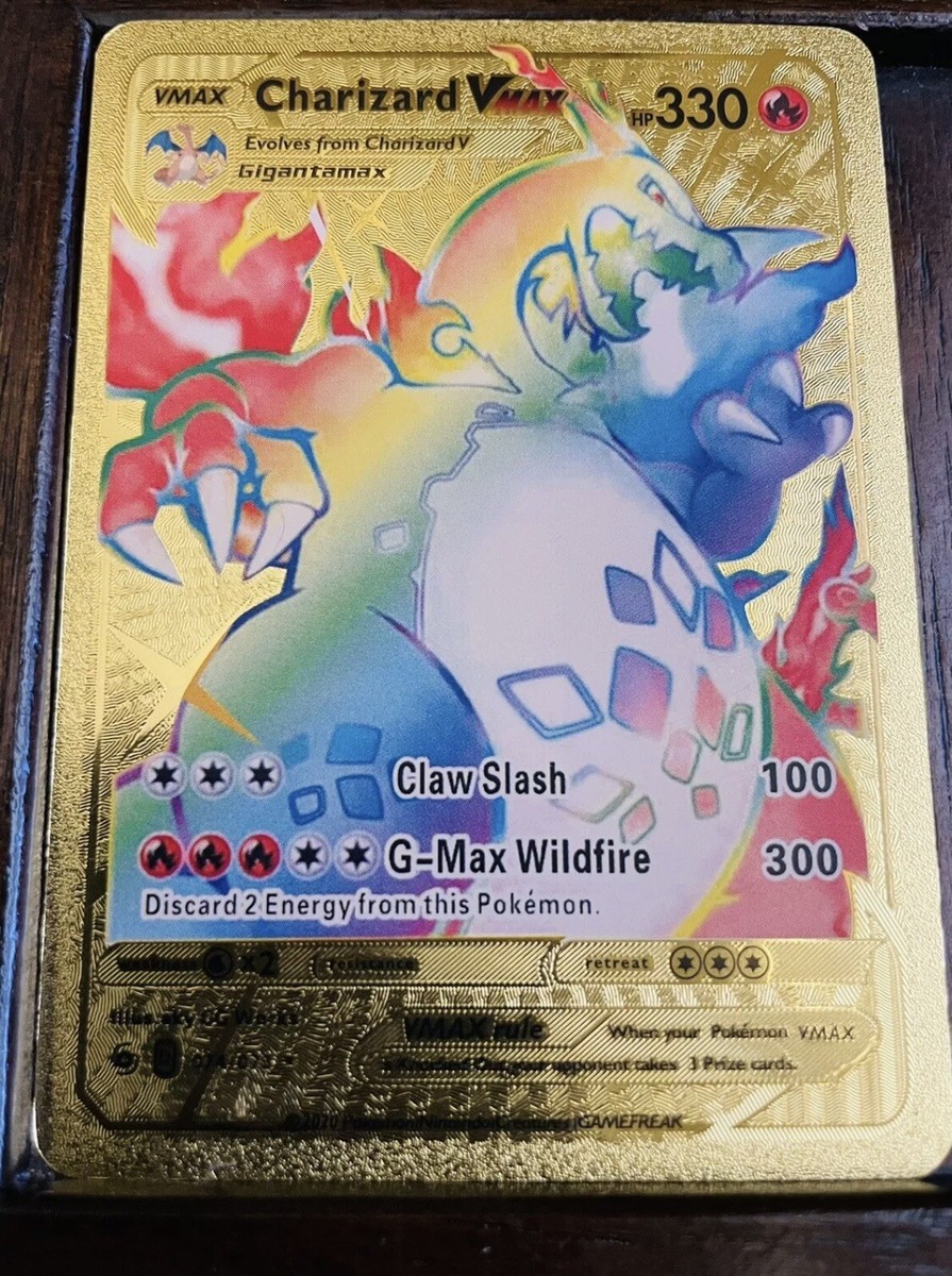 POKEMON Gold Metal Charizard Card VMAX HP 330 Rainbow 074/073 | eBay