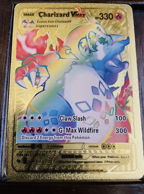 POKEMON Gold Metal Charizard Card VMAX HP 330 Rainbow 074/073