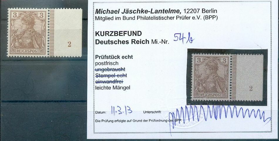 Dr-Germania 54b Color And Plate Number 2 MNH Mint BPP Certificate 440 Eur