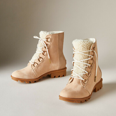 Anthropologie Sorel Leather Shearling Hiking Boots Waterproof Phoenix Lux Size 7