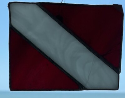 Dive Flag Scuba Diver Down Red & White Stained Glass Sun Catcher  4'' x 3''