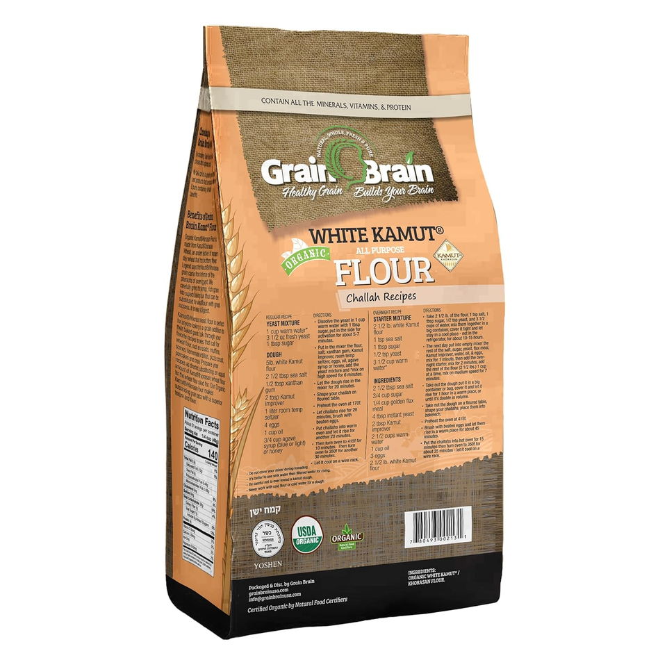 Grain Brain Organic White Kamut Flour (5 Lb) Khorosan Wheat All Purpose