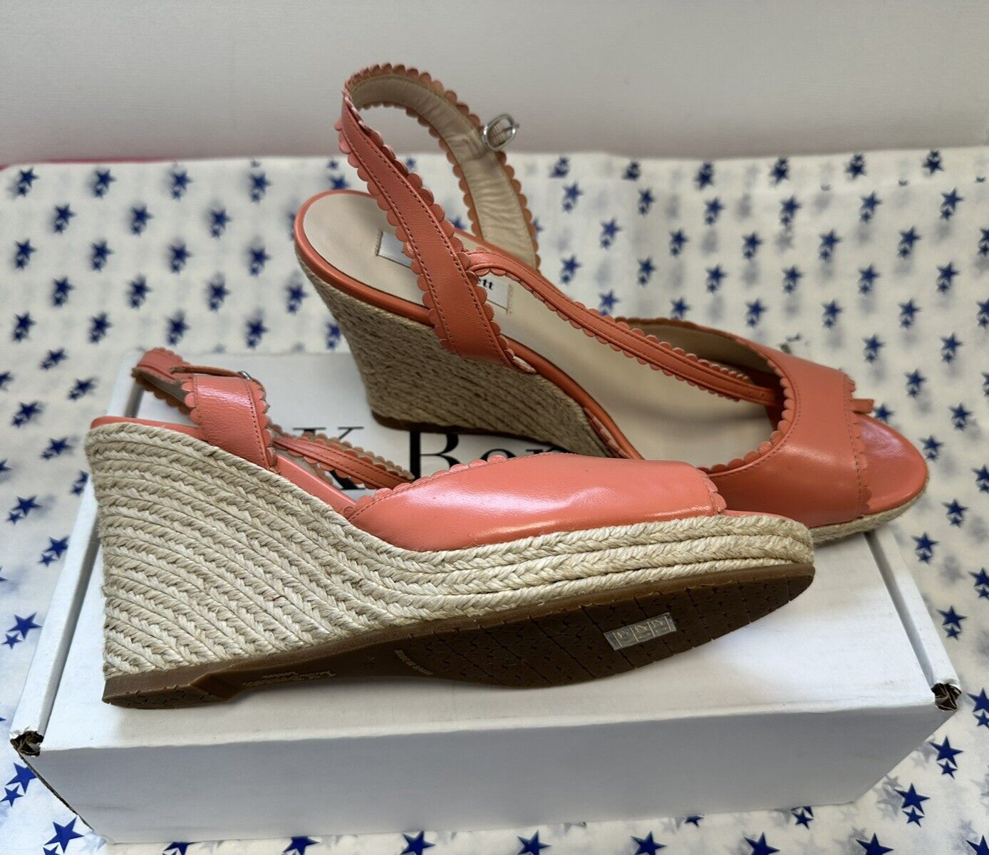 NEW! LK Bennett UK8 Eur41 orange Seve jute wedge espadrille leather sandals