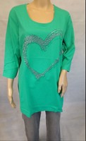 ★ Ulla Popken ★ 42+ 42/44 ~ Shirt 3/4-Arm ~ Longsleeve ~ GrüN ~ Mit Herz