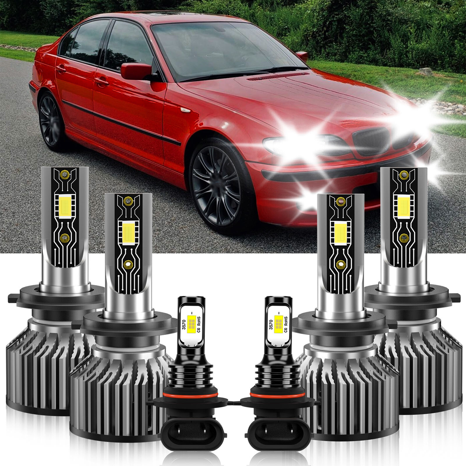 6x LED Headlight Bulbs Combo Fog Light white kit 6500K For BMW 330i 2001-2001