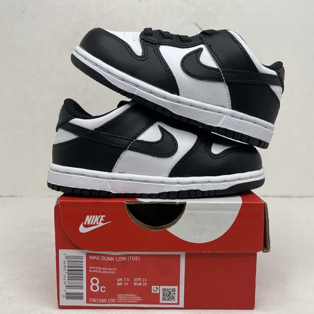 Nike Dunk Low White TD “Panda/Black White” CW1589-100 8C New