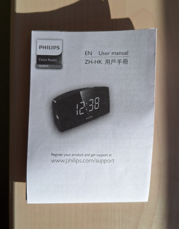 Philips digital clock radio AJ3400/05. Black. Green numbers. Battery