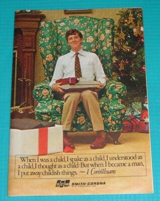 1976 PRINT AD~SMITH CORONA TYPEWRITERS Chirstmas I Put Away Childish Things