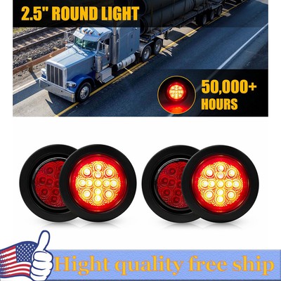 4pc 2.5 Inch DOT Round Red LED Trailer Side Marker Lights with Grommet Truck R