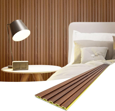 WPC Soundproof 3D Slat Wall Panels, Teak, 8-Pack for Stylish Decor