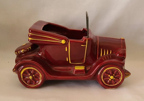 McCoy Excuse My Dust Red Antique Car Large Planter with Windshield Wire