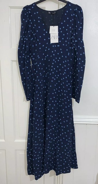 zara polka dot dress navy