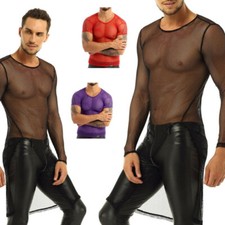 Men's Mesh See Through T-Shirt Fishnet Muscle Top Short Sleeve Tops Tee Club