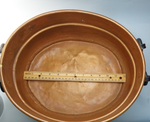 Vintage Rustic Hand Forged Hammered Copper Cauldron Cast Iron Handles 14x11 Pot - Picture 23 of 24