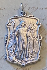 St Gertrude of Nivelles Medal - Sterling Silver Antique Replica - Patron of cats