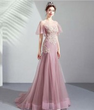 Gorgeous Pink Floral Fishtail Dresses Tulle Mermaid Evening Gown Chic Prom Gown