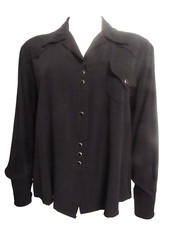 VTG Desert West Sherry Holt black with peart snaps western cotton shirt M USA