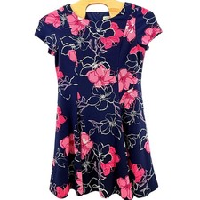 Eliza J Navy Blue Pink Floral Fit Flare Dress Lined Sz 16 Career Party Cocktail