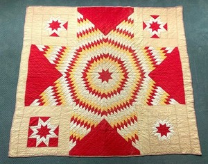 Antique LONE STAR Pattern QUILT Pieced Cotton - c. 1890-1900 (73" x 66")