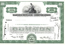 Harnischfeger Corporation - Original Stock Certificate - 1966 -N16343