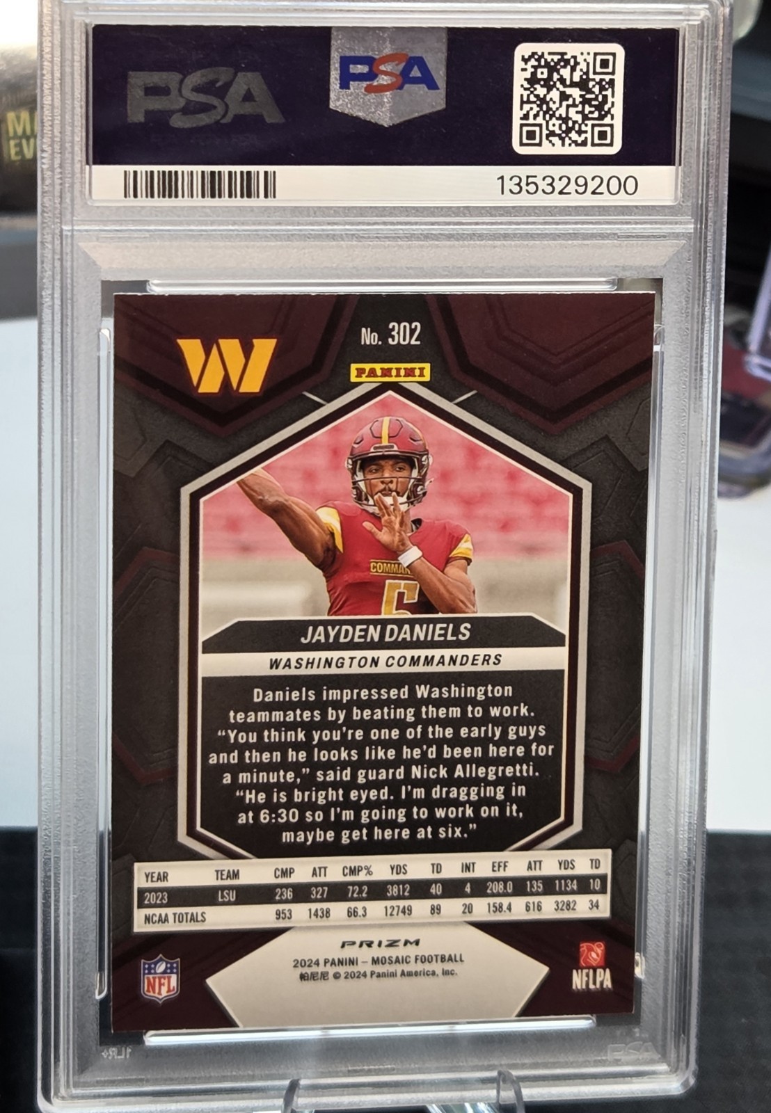 JAYDEN DANIELS | Reactive Blue Prizm Rookie Card | 2024 Panini Mosaic | PSA 9 view 5