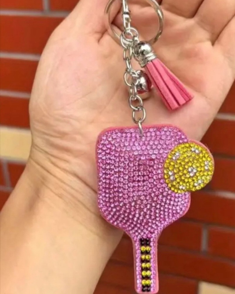 Crystal Studded Pink Pickleball Paddle Keychain for Players Crystal Studded Pink Pickleball Paddle Keychain for Players