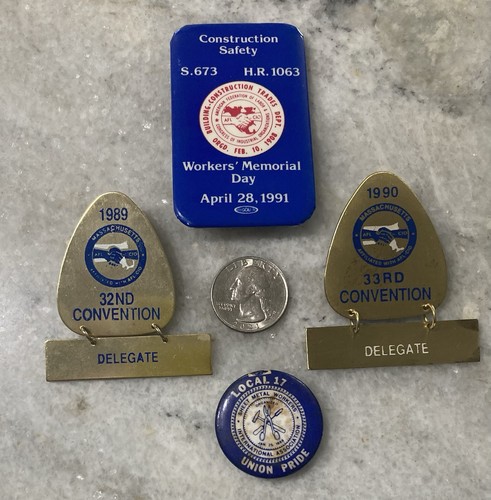 Lot Of 4 UA Union Lapel Pin Buttons Local 17 Sheet Metal Worker Building Trades