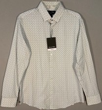 NWT Mizzen Main Leeward Performance Dress Shirt Mens M White Geometric Trim Fit