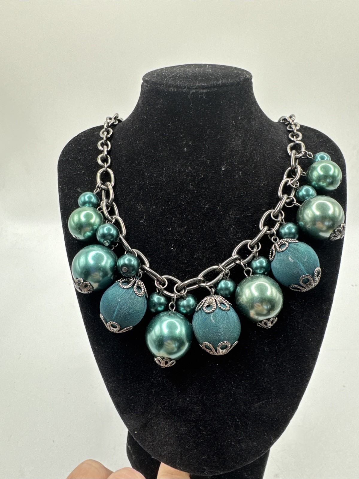 Statement Bubble Necklace Blue Green Turquoise Ch… - image 1