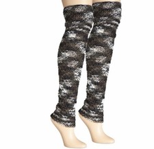 Avenue Pom End Over the Knee Leg Warmers Knitted Acrylic Black White