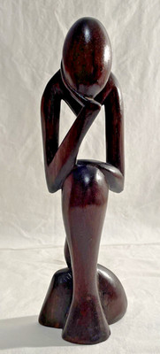 Hand Carved Wood ''Thinking Man'' Figurine 10  Abstract Art Wooden Sculpture