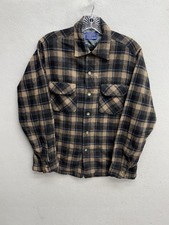 Vintage 60s Pendleton Board Shirt Wool Loop Collar Plaid Brown Mens M USA