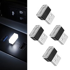 4 PCS USB LED Car Interior Ambient Lighting Kit, Portable Plug-in White