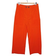 Anthropologie Maeve Colette Cropped Wide Leg Pants 8 Sailor Mariner Linen Orange