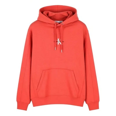 Calvin Klein Hommes Capuche L Rhubarbe Coton Rouge Kangaroo Poche Logo à Enfiler - Photo 1/4
