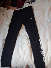 Adidas Black Cotton Blend Ankle Leggings White Lettering Womens Size Medium