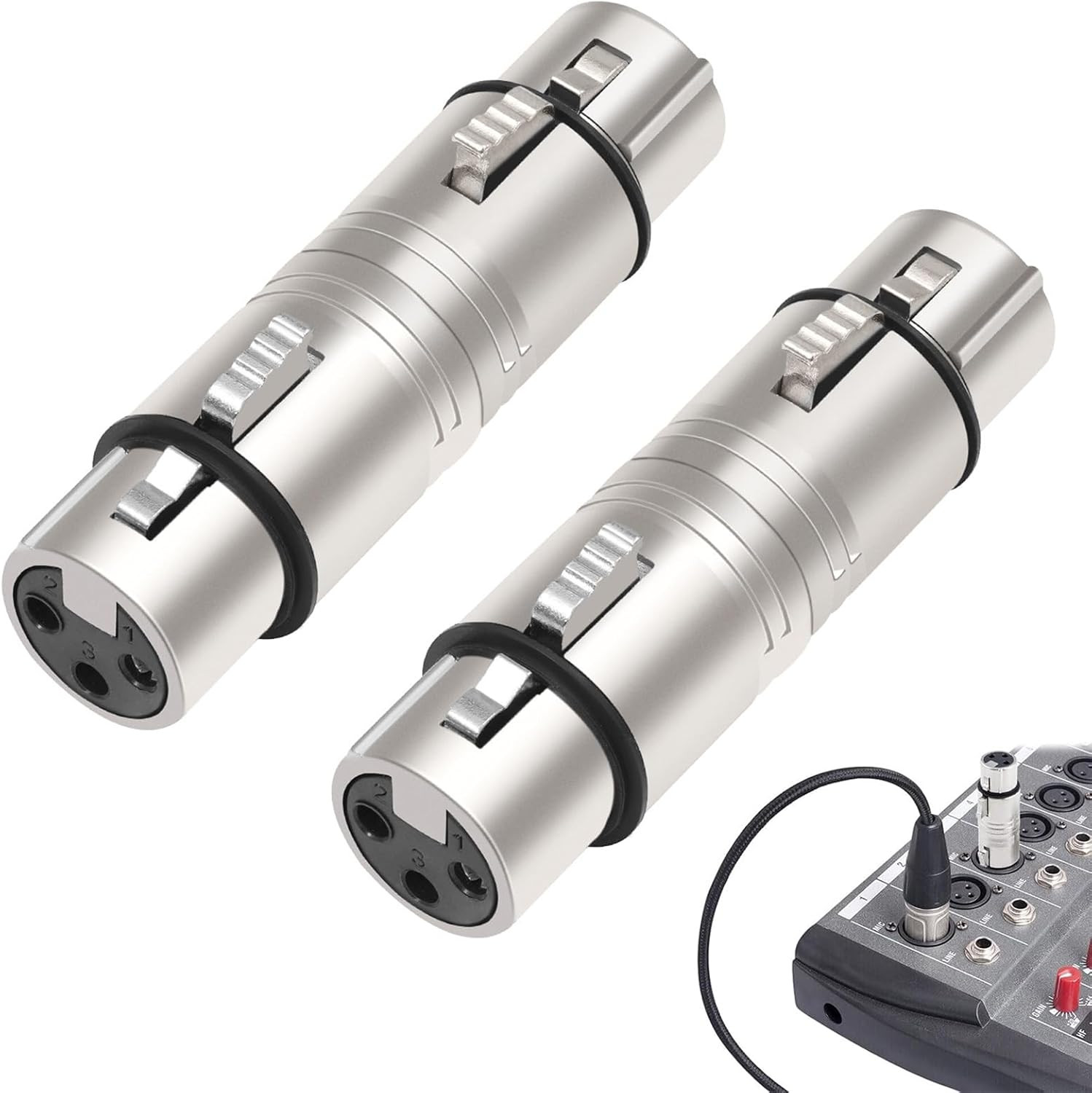 2-Pack XLR Female to Female Adapter, XLR 3 Pin Coupler Gender Changer Nickel Pla