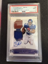 2018 Panini National Treasures SAQUON BARKLEY Rookie NFL Gear Combo Auto PSA 9
