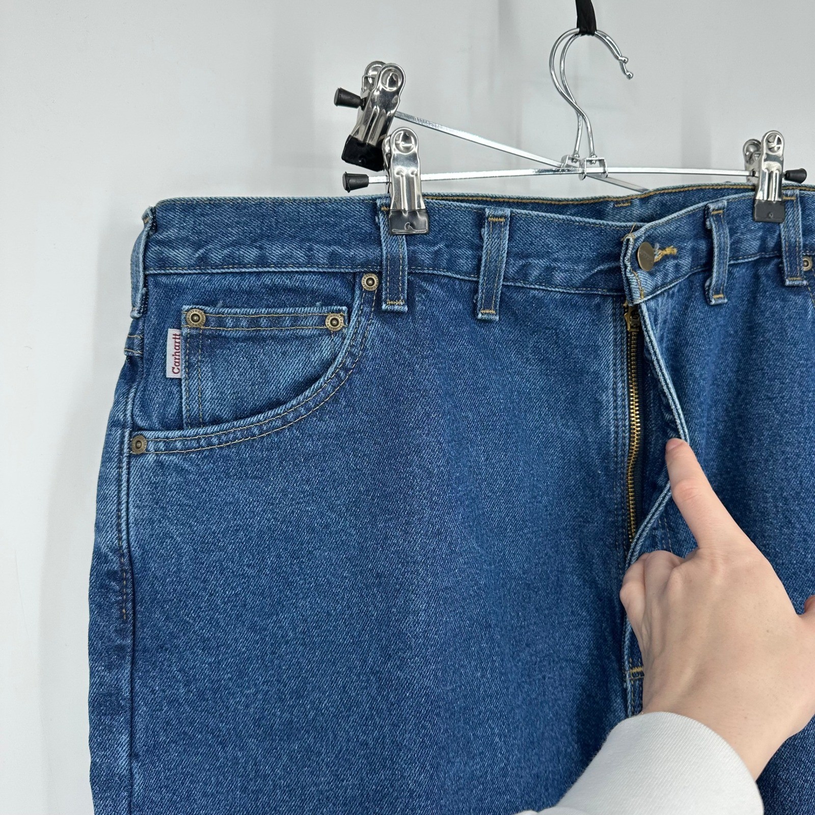 NWT Vntg Carhartt B172 DST Relaxed Fit Flannel Lined Jeans Mens 44x30 Blue Denim thumbnail 7